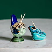 Hand-painted Ceramic Toothpick Holder - Canary and Frog