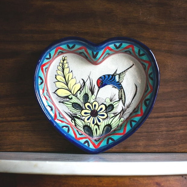 Hand-painted Hummingbird Ceramic Heart Dish styled