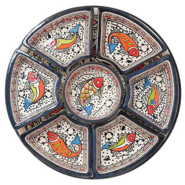 Rainbow Fish Hand-painted Ceramic Tapas Server Set
