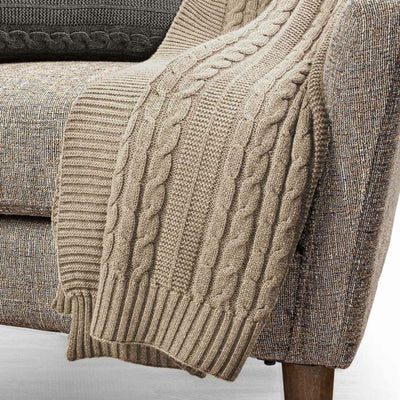 Beige Cable Knit Organic Cotton Throw