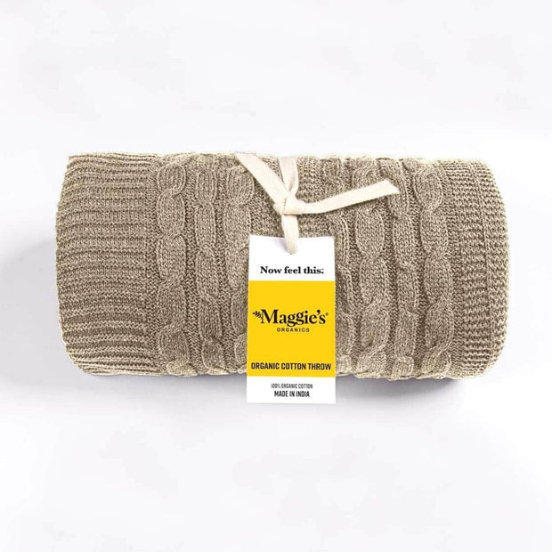 Beige Cable Knit Organic Cotton Throw packaging