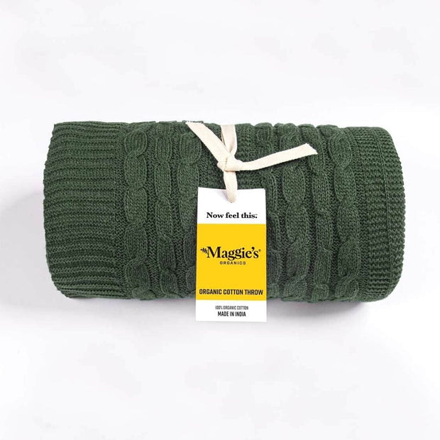 Olive Cable Knit Organic Cotton Throw packaging