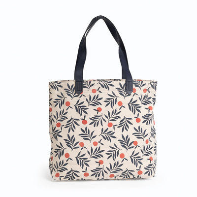 Canvas Tote with Leather Handles - Berry Print front