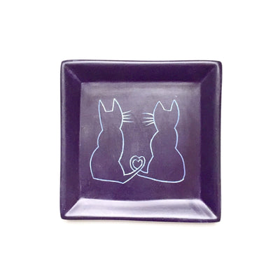 Square Soapstone Dish - Cats with Heart Tails