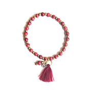 Amor Ceramic Red Bead with Heart Charm and Tassel Bracelet