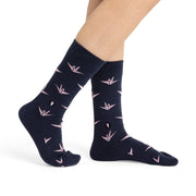 Socks that Fight for Equality Pink Cranes on model