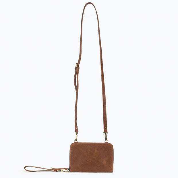 Crossbody Wallet in Brown Leather with strap