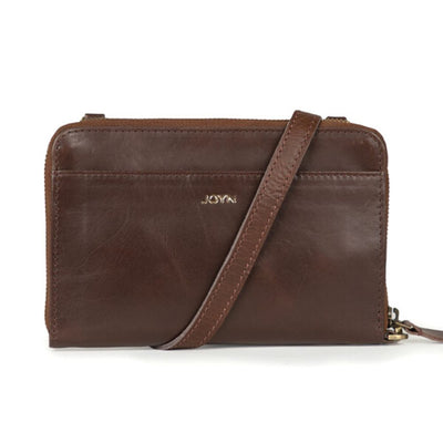 Crossbody Wallet in Brown Leather front with strap