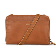 Crossbody Wallet in Camel Leather front with strap