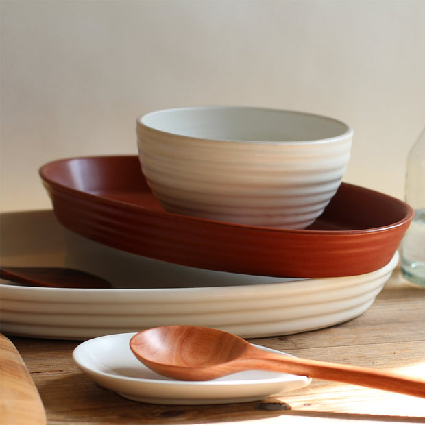 Medium Ceramic Oval Serving Platter - Terracotta lifestyle