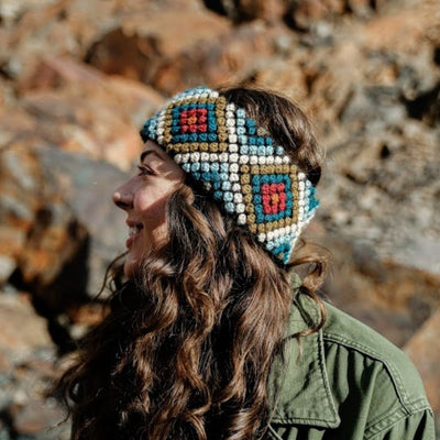 Diamond Hand-knit Ear Warmer - Blue
