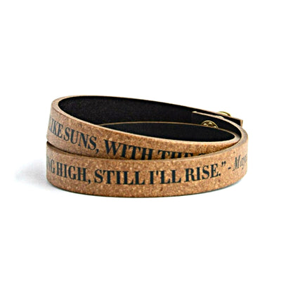 Double Wrap Recycled Leather Bracelet - Still I'll Rise quote by Maya Angelou