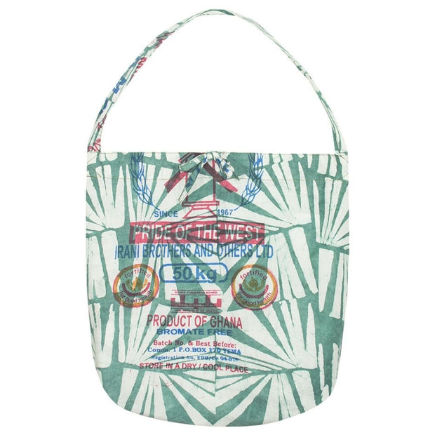 Recycled Flour Sack Batiked Roll-Up Shopper Tote Sage