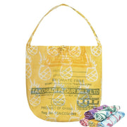 Recycled Flour Sack Batiked Roll-Up Shopper Tote Yellow