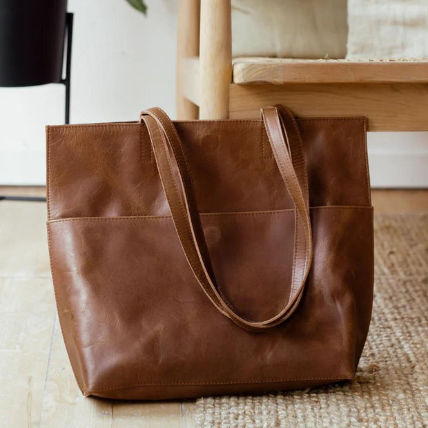 Everyday Leather Tote Brown by JOYN - styled