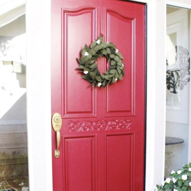 Felt Mistletoe Wreath lifestyle on red door