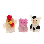 Felt Barnyard Puppet Bag showing chicken, pig, and cow