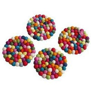 Fair Trade Set of Four Rainbow Felted Ball Coasters