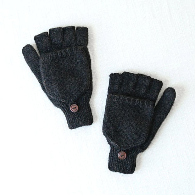 Fingerless Glove with Mitten Pullover - Black flat