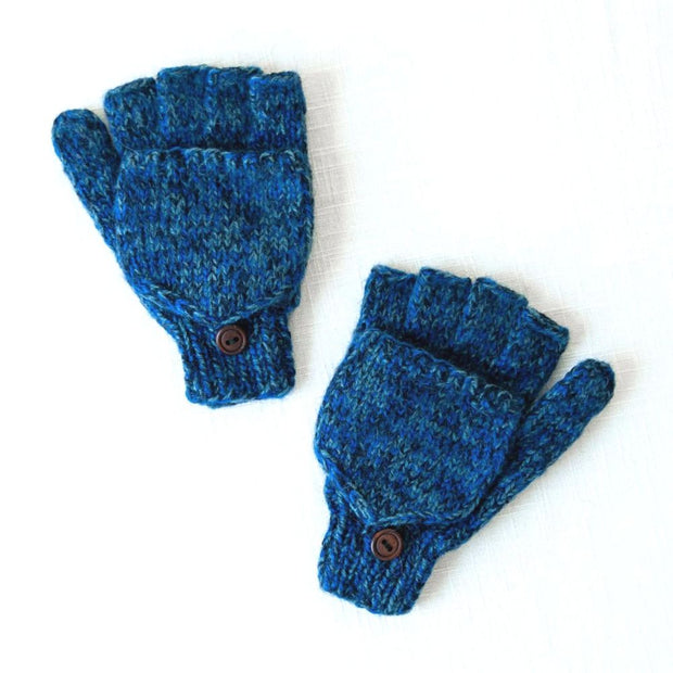 Fingerless Glove with Mitten Pullover - Cobalt flat