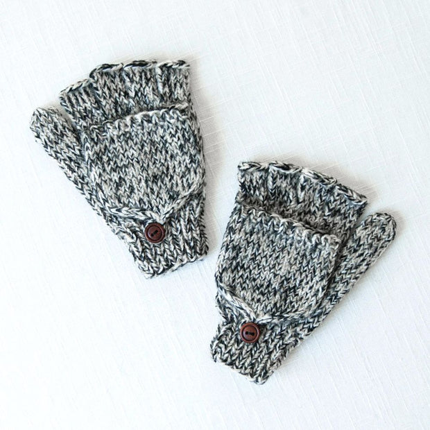 Fingerless Glove with Mitten Pullover - Pebble flat