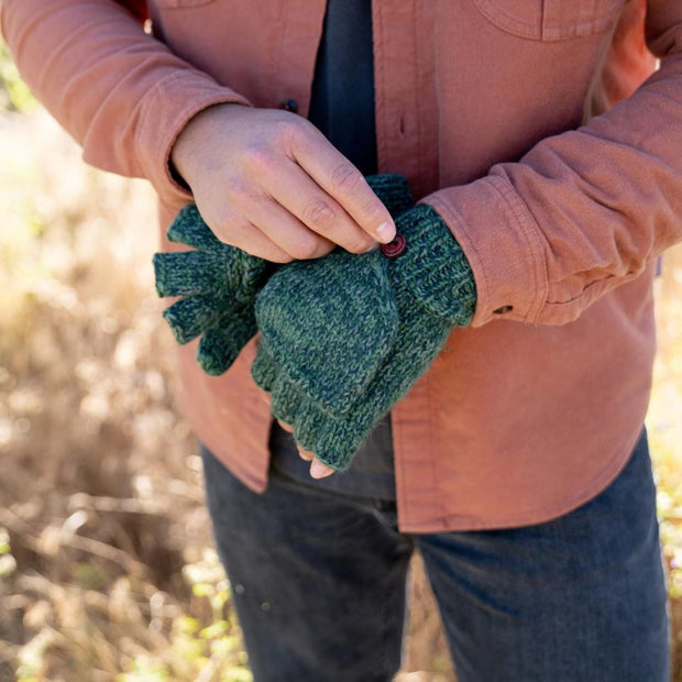 Fingerless Glove with Mitten Pullover - Pine on model