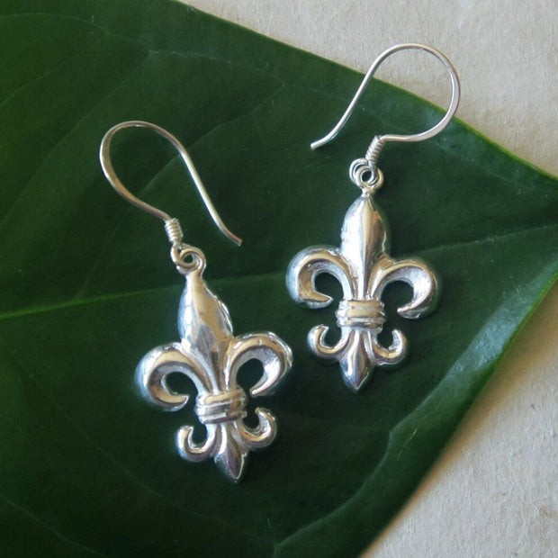 thumbnail image 2 of .925 Sterling Silver Fleur De Lis Dangle Earrings - Hook Closure, No Stone 2 of 5