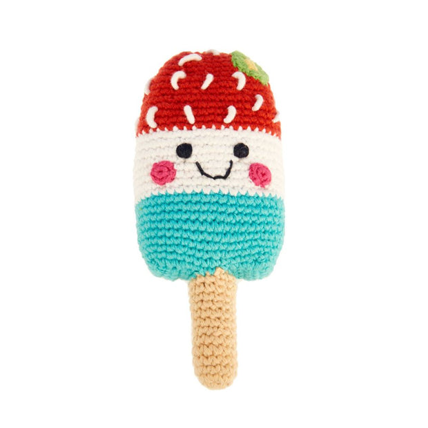 Pebble Friendly Ice Lolly Rattle - Red with White and Blue
