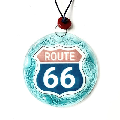 Fused Glass Round Ornament - Route 66