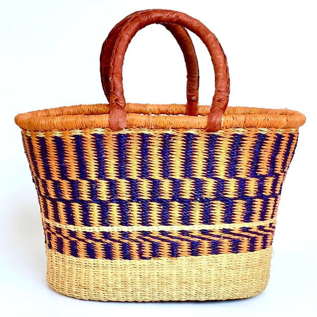 Large Bolga Oval Basket with Leather Handles