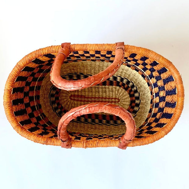Large Bolga Oval Basket with Leather Handles interior