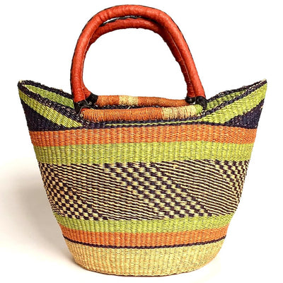 Large Shopping Tote Basket with Leather Handles