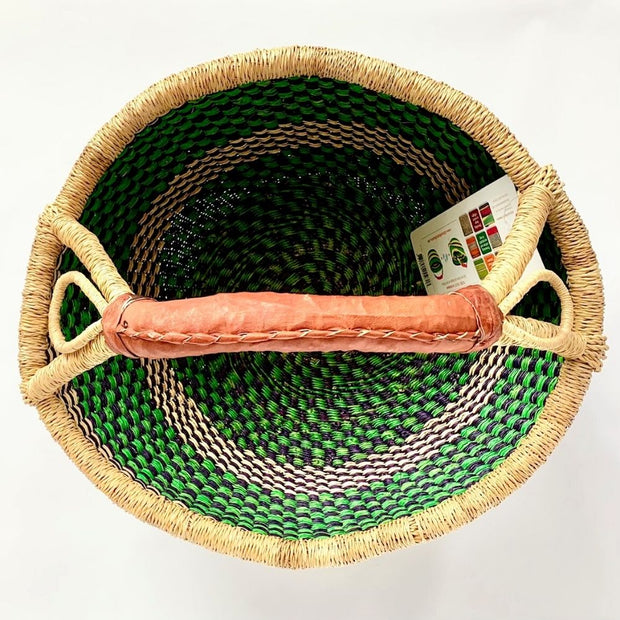 Bolga Round Market Basket with Handle interior