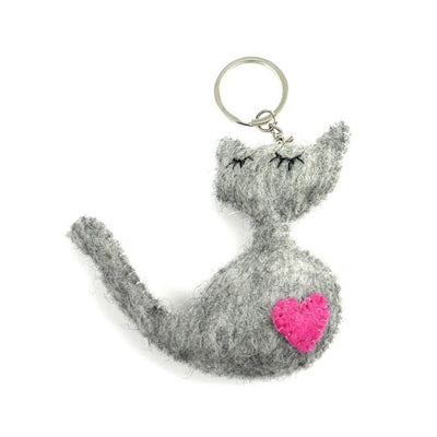 Felt Cat with Heart Keychain