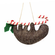 Sloth on Candy Cane Felt Ornament back view