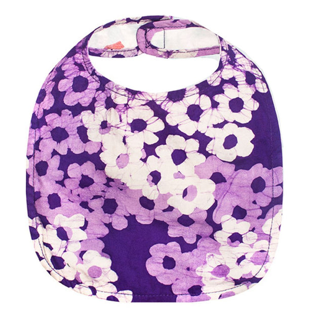 Hand-printed Batik Fabric Bib - Lilacs front