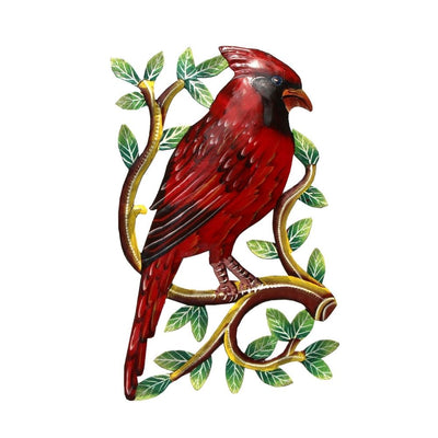 Cardinal on a Branch Recycled Metal Wall Art