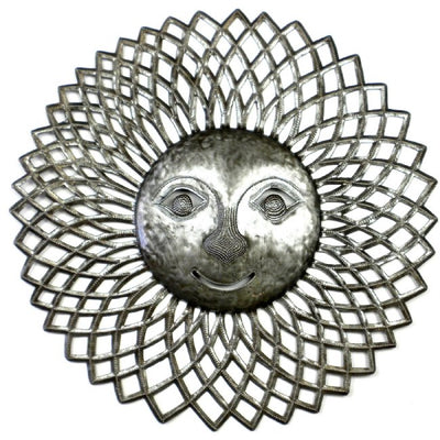23-inch Radiant Sun Face Recycled Metal Wall Art