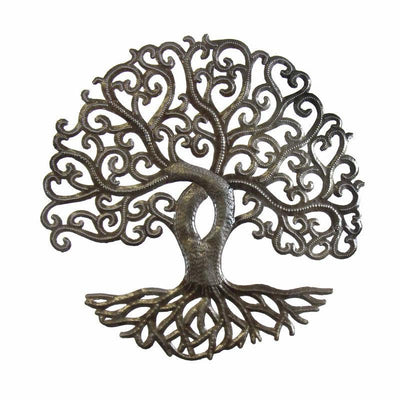 14-inch Curly Tree of Life Recycled Metal Wall Art