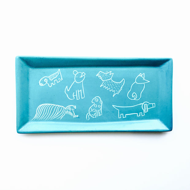 Rectangle Soapstone Dish with Dogs