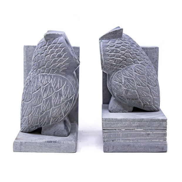 Mama and Baby Owl Gorara Soapstone Bookends side view