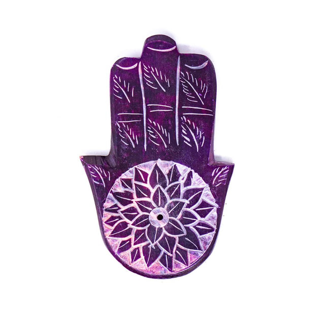 Hamsa Soapstone Incense Holder purple