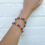 Adjustable Rainbow Beaded Bracelet on model 
