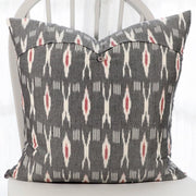Ikat Fabric XO XO Grey and Red Throw Pillow back view