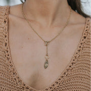  Ruchi Drop Lariat Necklace - Crescent Moon and cubic zirconia on model