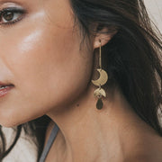 Rajani Lunar Gold Drop Earrings on model
