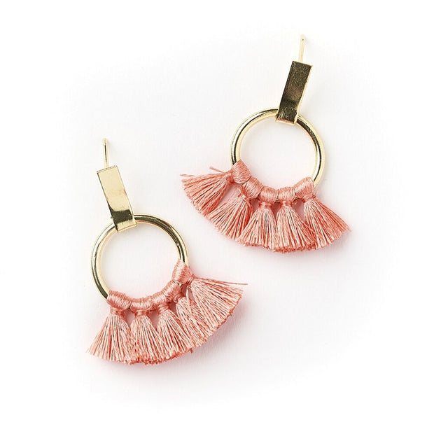 Danu Tassle Hoop Post Earrings - Coral