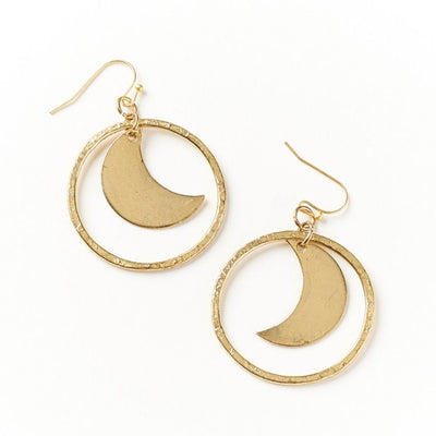Diya Drop Earrings with Gold Hoop and Dangling Crescent Moon Charm