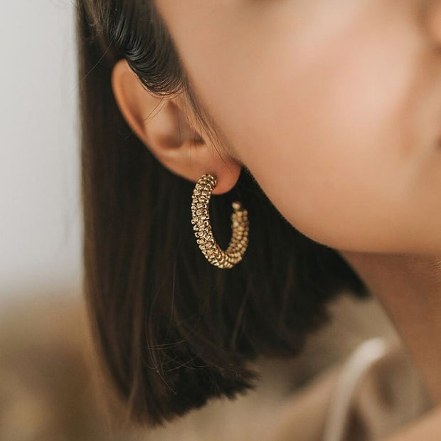 Bhavani Gold Stud Hoop Post Earrings on model