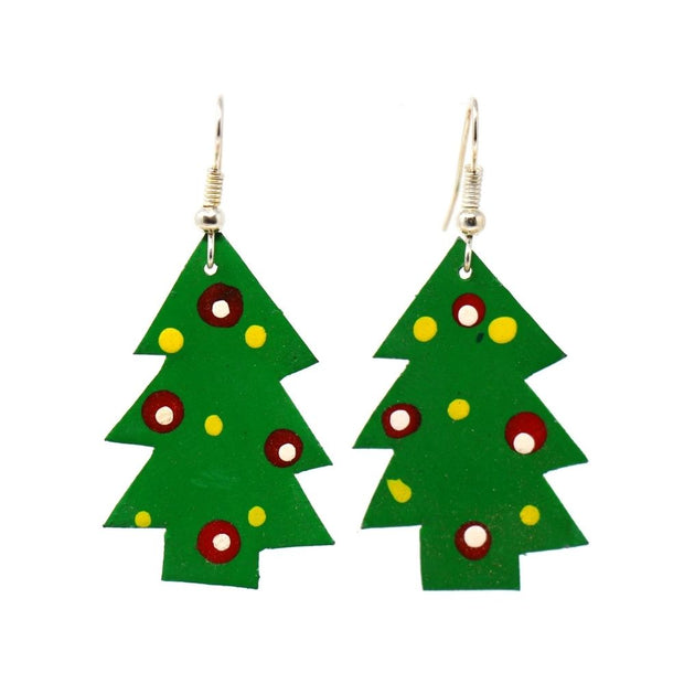 Hand-Painted Tin Christmas Tree Earrings